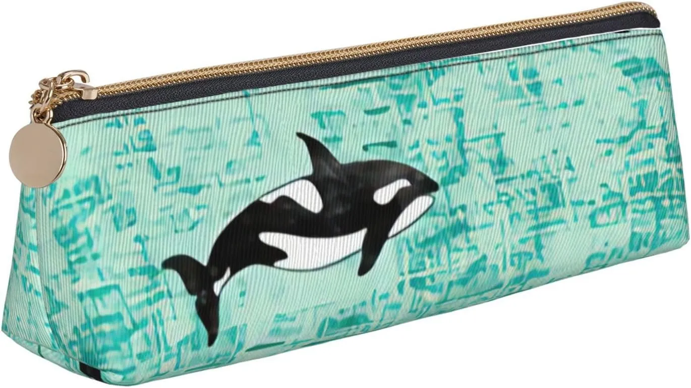 Pacific Ocean biological print Triangle Leather Stationery Storage Bag Multi-Functional Cosmetic Bag, Everyday Use