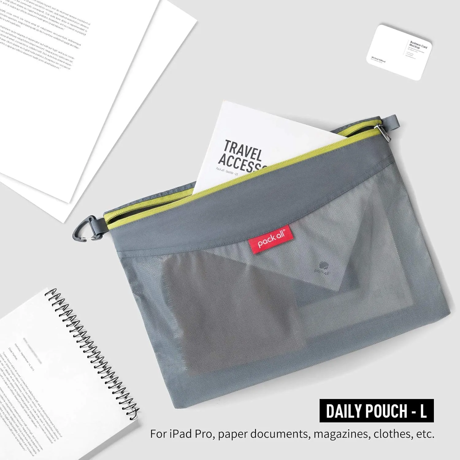 pack all 3 Pcs Water-resistant Material Zipper Pouch Set, Mesh Zipper Bags for Storage, Travel, Office (Gray)
