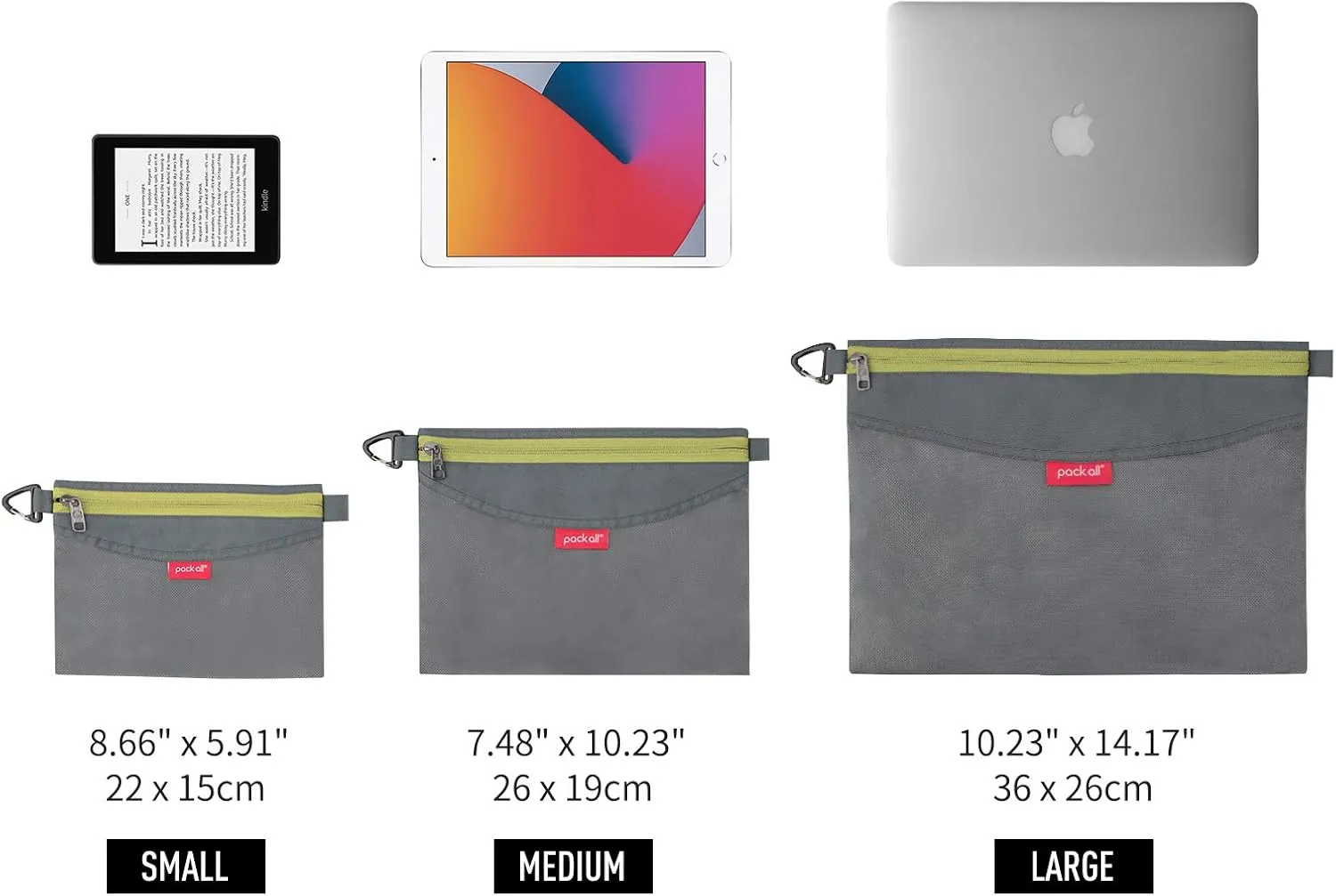 pack all 3 Pcs Water-resistant Material Zipper Pouch Set, Mesh Zipper Bags for Storage, Travel, Office (Gray)