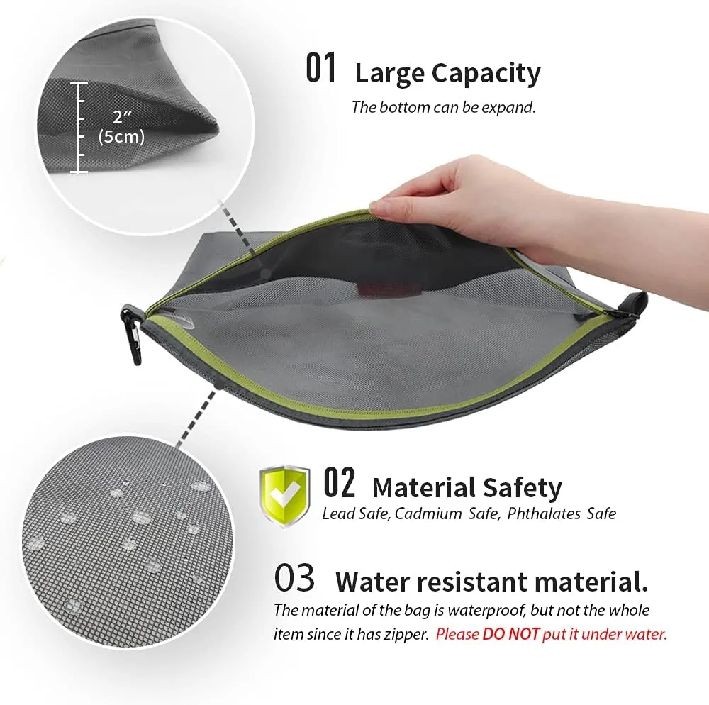 pack all 3 Pcs Water-resistant Material Zipper Pouch Set, Mesh Zipper Bags for Storage, Travel, Office (Gray)