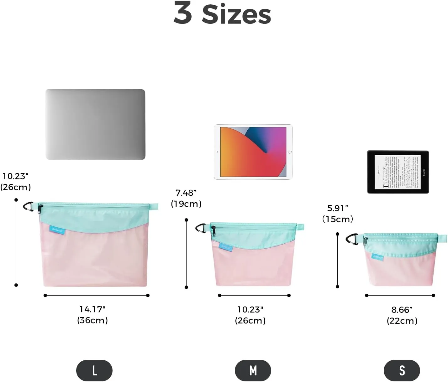 pack all 3 Pcs Water-resistant Material Zipper Pouch Set, Mesh Zipper Bags for Storage, Travel, Office (Pink)