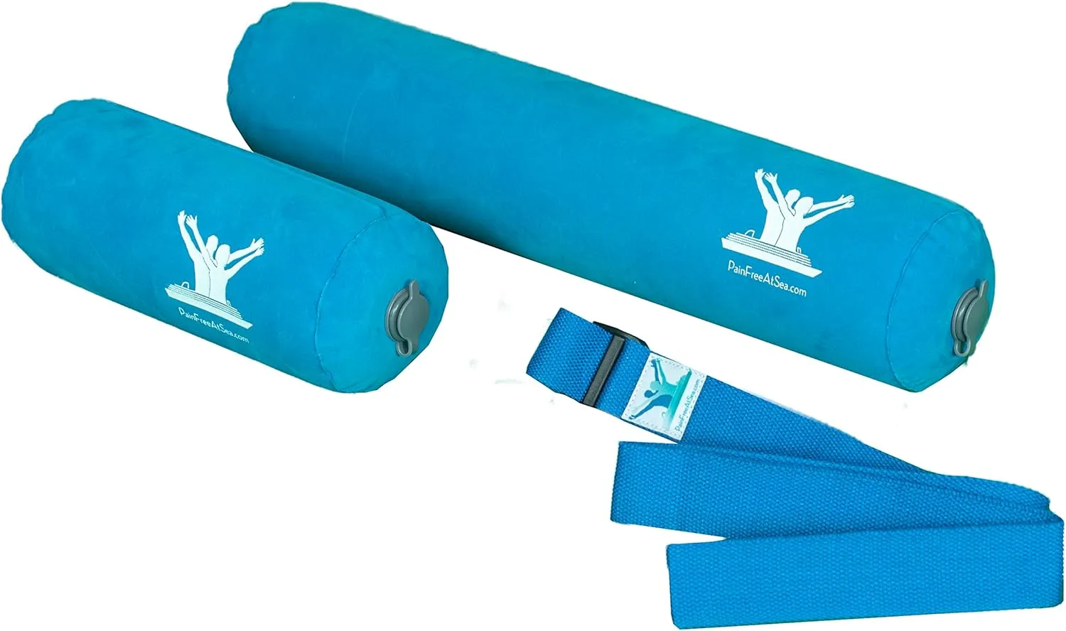 Pain Free-Posture Long & Short Inflatable Roll/Towel and Strap/Yoga Belt-to place under the NECK & LOW BACK to RELAX & REDUCE PAIN-Regain the Natural Curve of the Spine-Support Driving, Plane & Travel