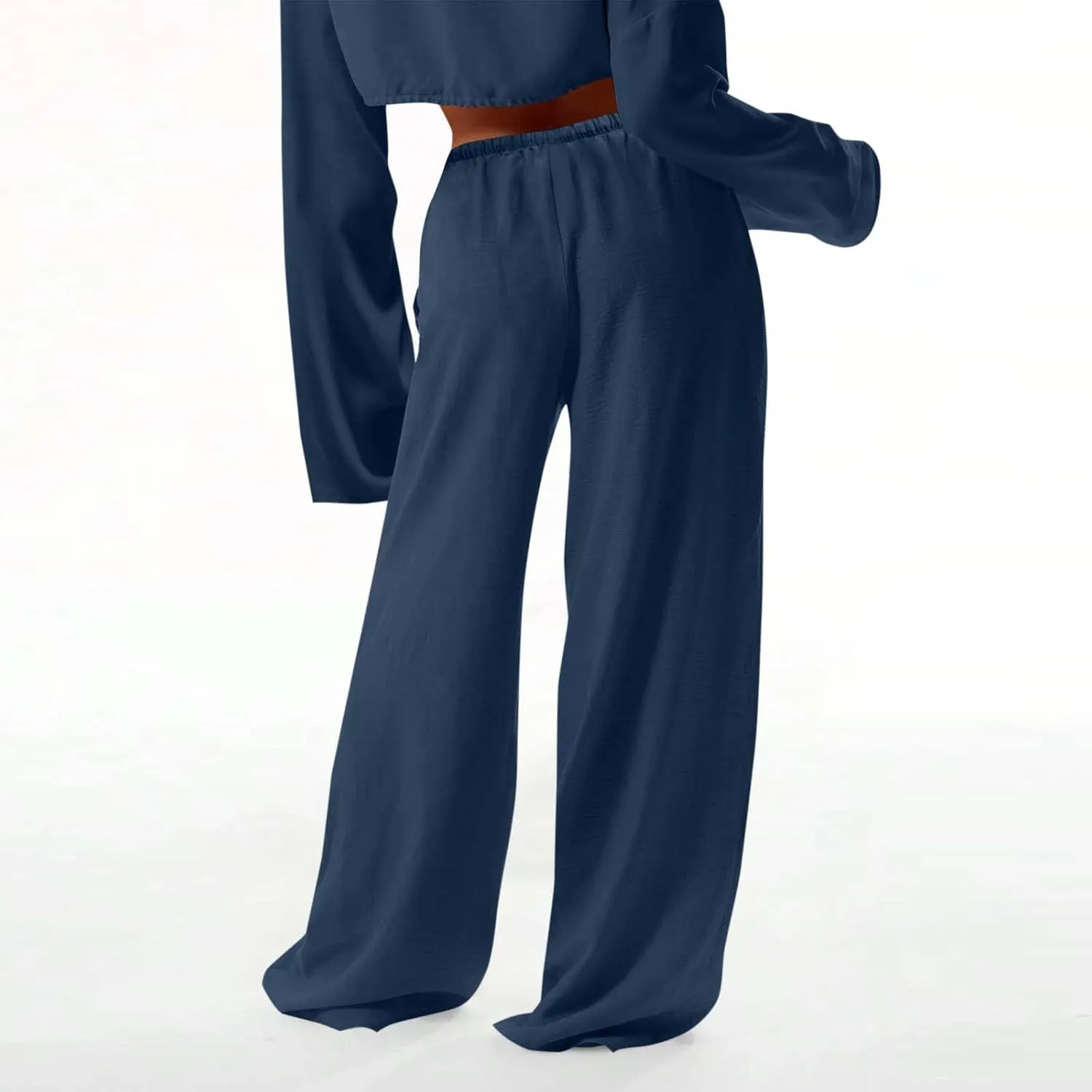Palazzo Pants for Women Baggy Wide Leg Low Rise Linen Pants Loose Drawstring Long Lounge Trousers with Pockets