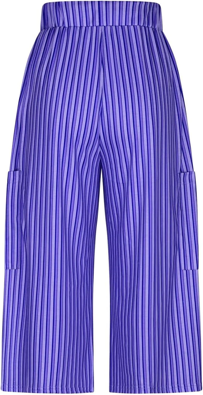 Palazzo Pants for Women Drawstring Stripe Wide Leg Trousers Casual Low Rise Loose Lounge Pants with Pockets