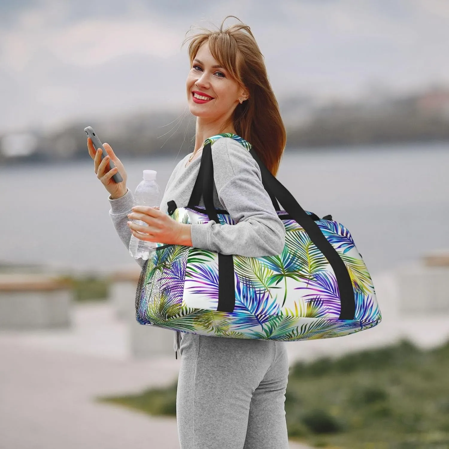 Palm Leaves Bright Duffle Bag Foldable Travel Tote Bag Carry On Large Weekender Overnight Bags Waterproof Gym Bag For Women Men