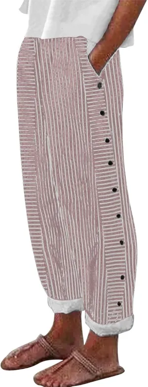 PantalóN De Lino para Mujer Elastic Waistband High Waistband Pocket Pants Linen Pants for Women Pantalon Lino Mujer
