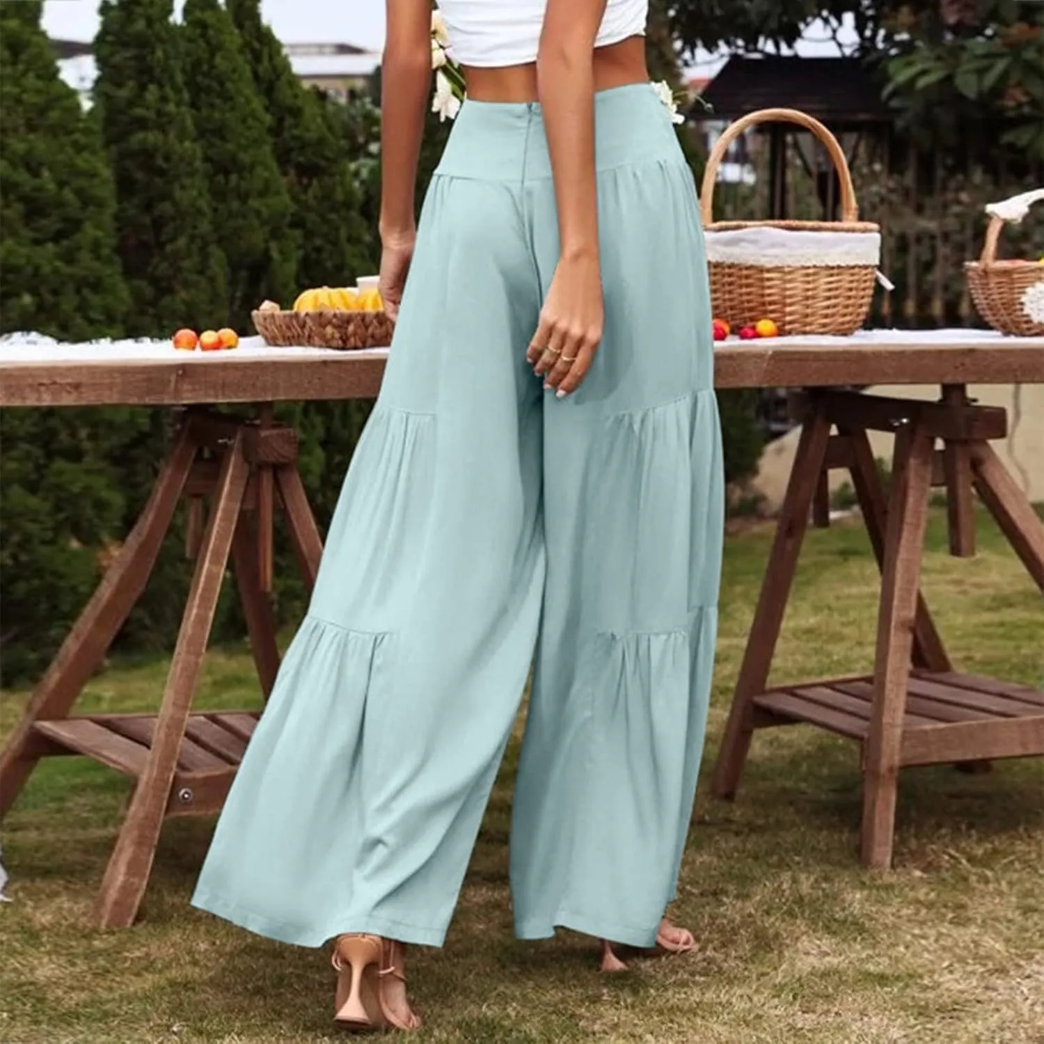 Pants for Women Resort Wear for Women 2025 Wide Leg Pants Ladies Trousers Linen Clothing