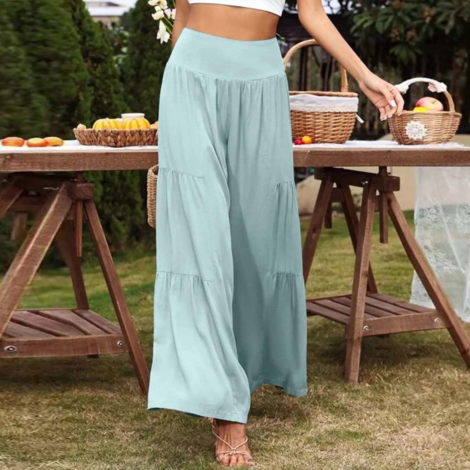 Pants for Women Resort Wear for Women 2025 Wide Leg Pants Ladies Trousers Linen Clothing