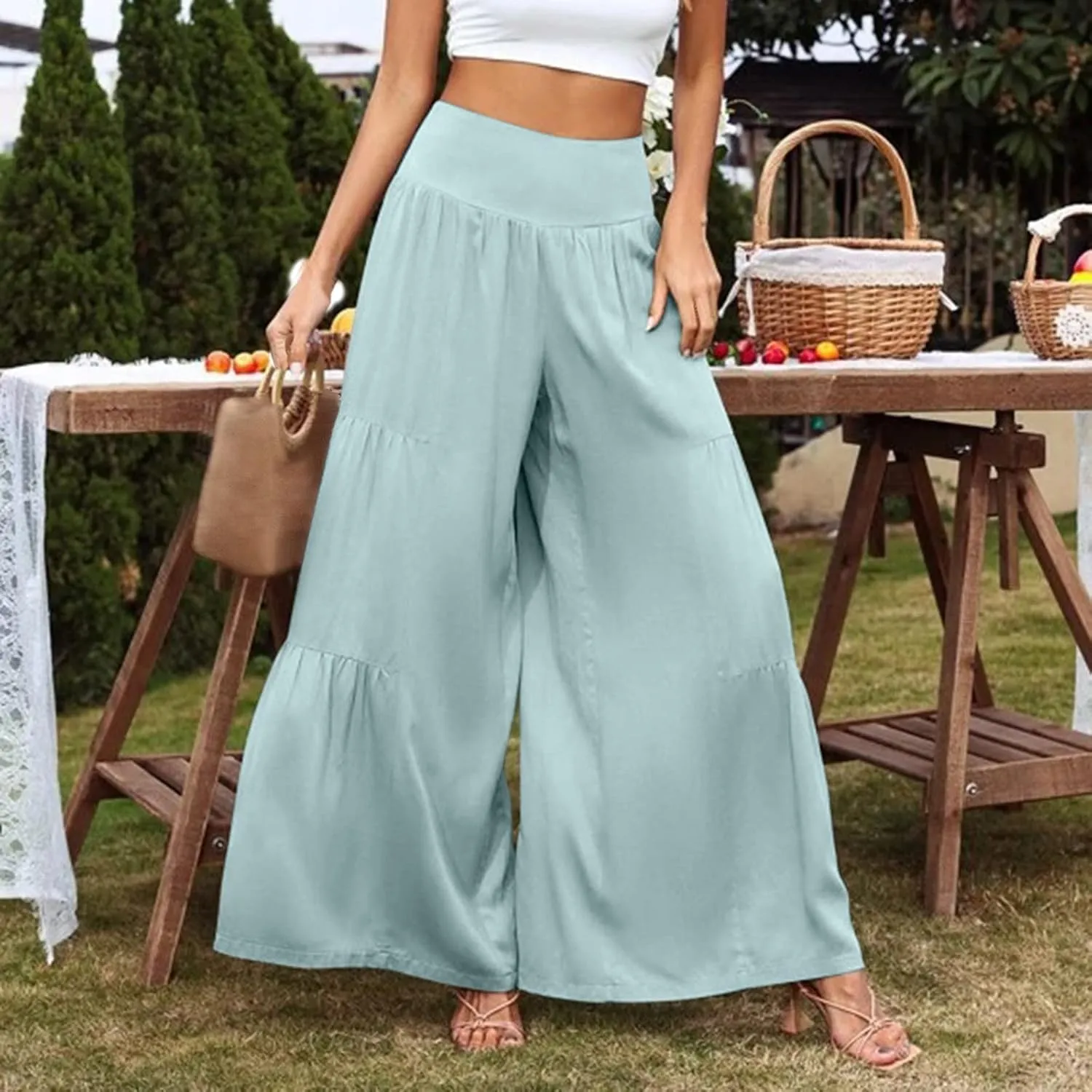 Pants for Women Resort Wear for Women 2025 Wide Leg Pants Ladies Trousers Linen Clothing