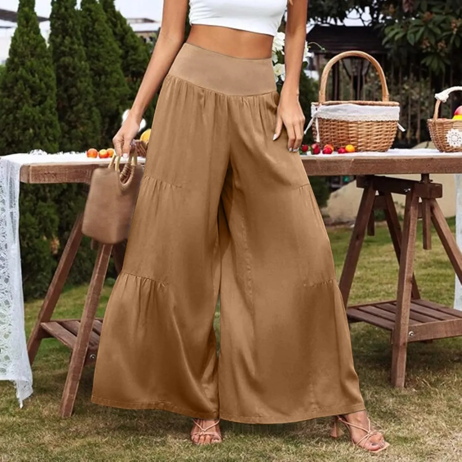 Pants for Women Resort Wear for Women 2025 Wide Leg Pants Ladies Trousers Linen Clothing