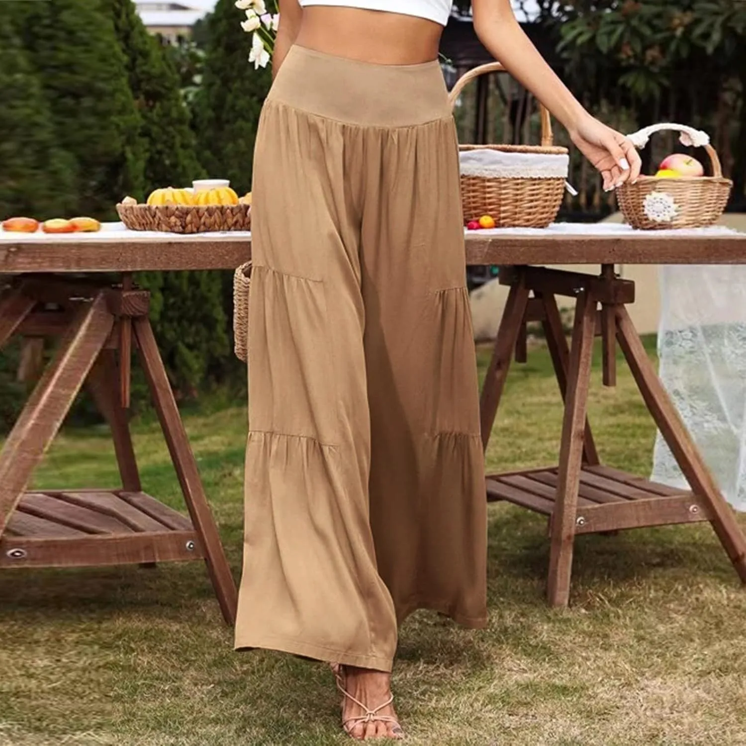 Pants for Women Resort Wear for Women 2025 Wide Leg Pants Ladies Trousers Linen Clothing