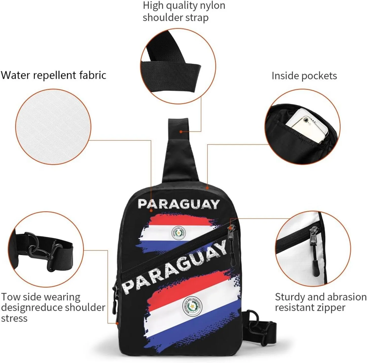 Paraguay Flag Proud Paraguayan Roots Portable Crossbody Bag Foldable Sling Bags Sports Gym Chest Daypack Reusable Shoulder Backpack Casual Diagonally Rucksack Fanny Packs