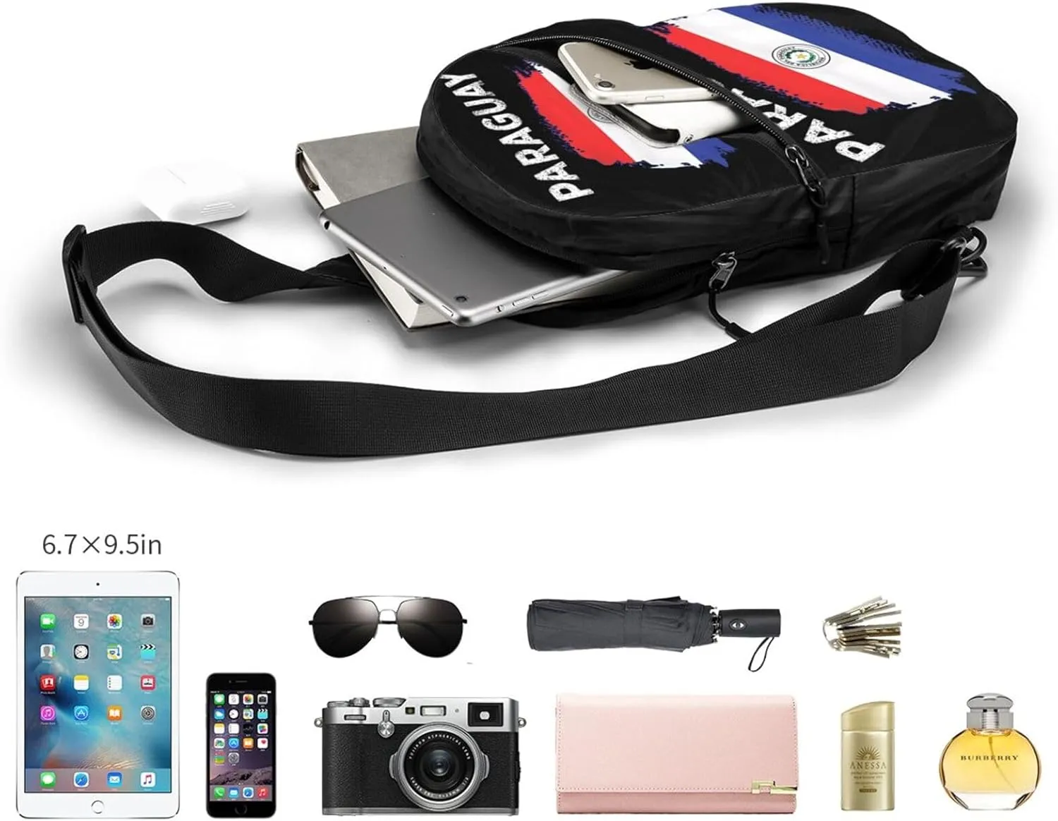 Paraguay Flag Proud Paraguayan Roots Portable Crossbody Bag Foldable Sling Bags Sports Gym Chest Daypack Reusable Shoulder Backpack Casual Diagonally Rucksack Fanny Packs