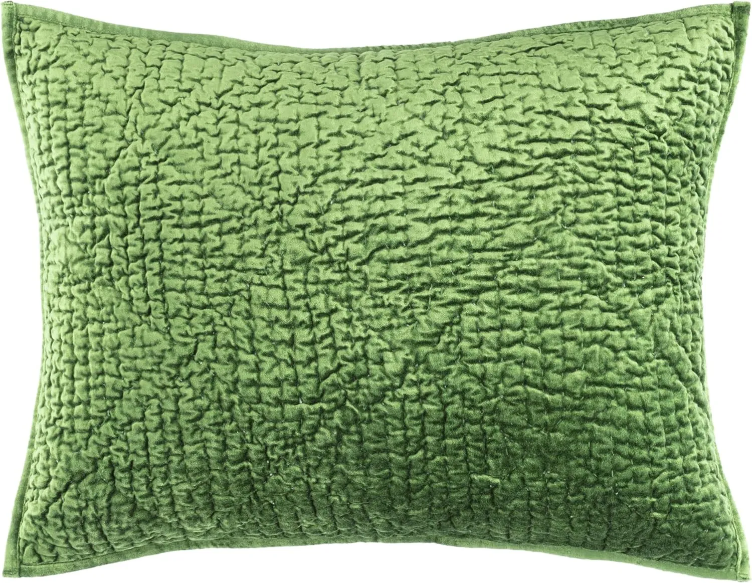 Parisienne Velvet Evergreen Quilted Sham, Standard Size, Green Solid Pattern