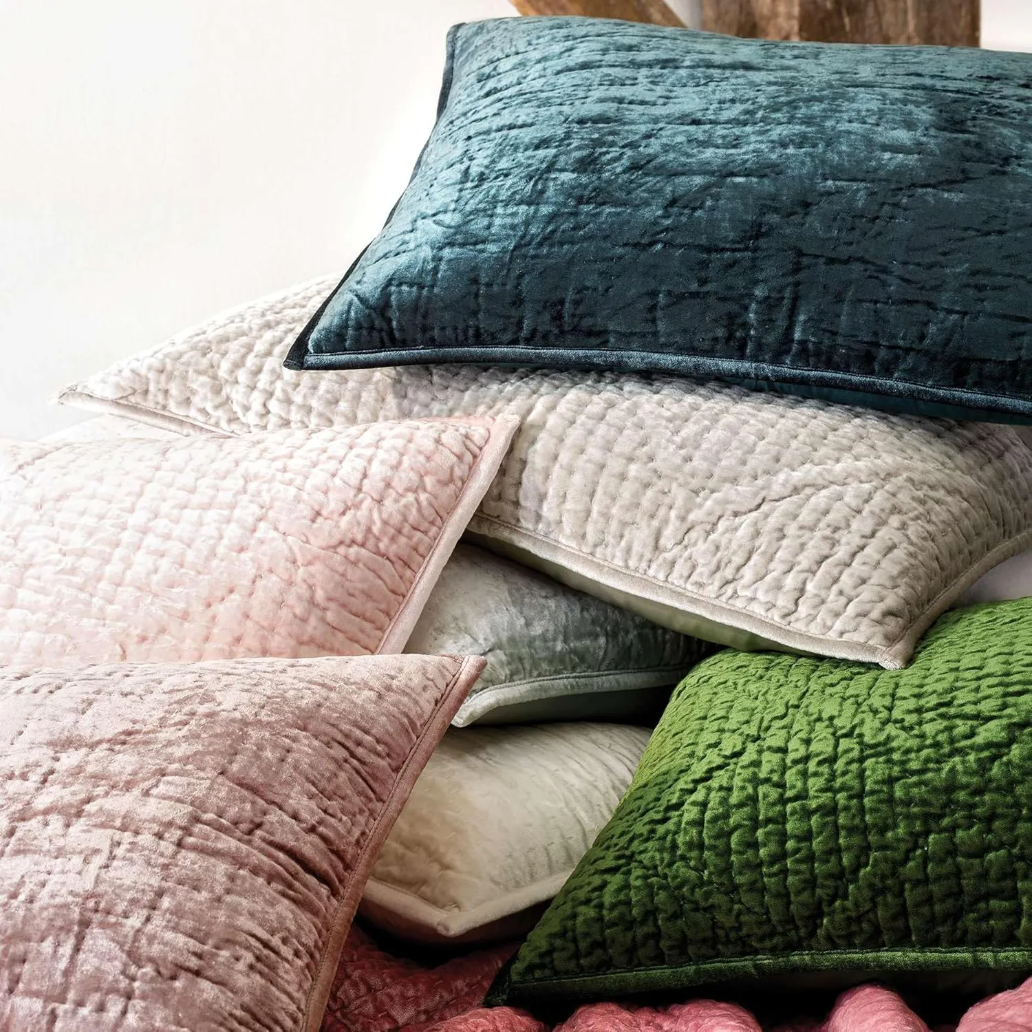 Parisienne Velvet Grey Quilted Sham, Euro Size, Grey Solid Pattern