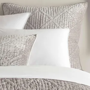Parisienne Velvet Grey Quilted Sham, Euro Size, Grey Solid Pattern
