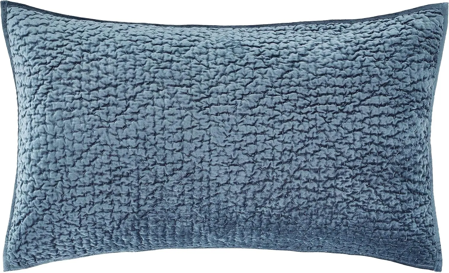 Parisienne Velvet Slate Quilted Sham, Euro Size, Blue Solid Pattern
