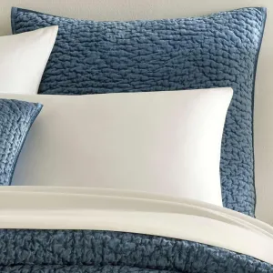 Parisienne Velvet Slate Quilted Sham, Euro Size, Blue Solid Pattern
