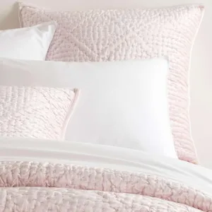 Parisienne Velvet Soft Pink Quilted Sham, Standard Size, Pink Solid Pattern