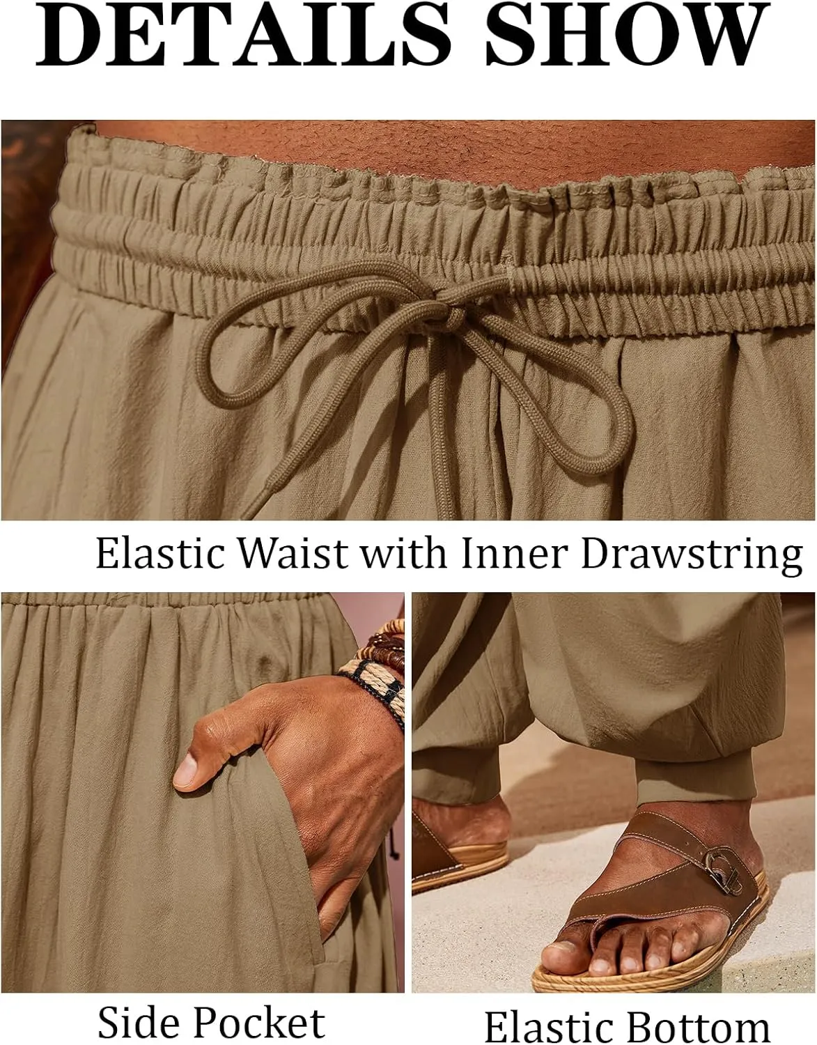PASLTER Mens Harem Pants Linen Yoga Beach Baggy Summer Boho Aladdin Genie Pants