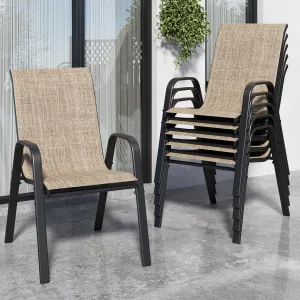 Patio Chairs, Stackable Outdoor Dining Chairs for All Weather Textilene Fabric & Metal Frame, Outdoor Chairs Set for Backyard Deck Garden (Brown, Set of 6)
