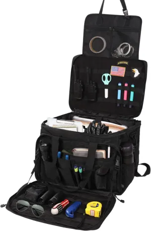 Patrol Law Enforcement Police Duty Car Front Passenger Seat Organizer Equipment Bag With Divided Compartment Drink Holder (Black)