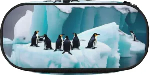 Penguins On The Iceberg print Large Capacity Pencil Case Black Color,Pen Bags Pencil Pouch Organizer for Office College