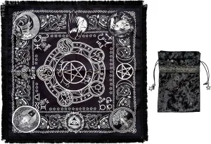 Pentagram Altar Cloth, 23.6"x23.6" Square Composite Velvet Cloth, Drawstring Bag for Cards, Wiccan Rituals, Witchcraft Supplies, Gothic Decor, Small Pouch for Accessories