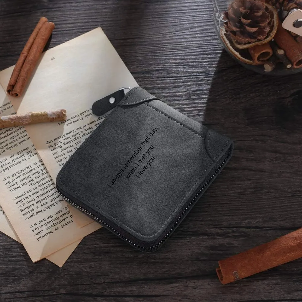 Personalised Men Custom Zipper Wallets Engraved 2-5 Names Bifold Leather Wallet Purse for Dad Husband Papa Grandpa from Daughter Son (2 Names)