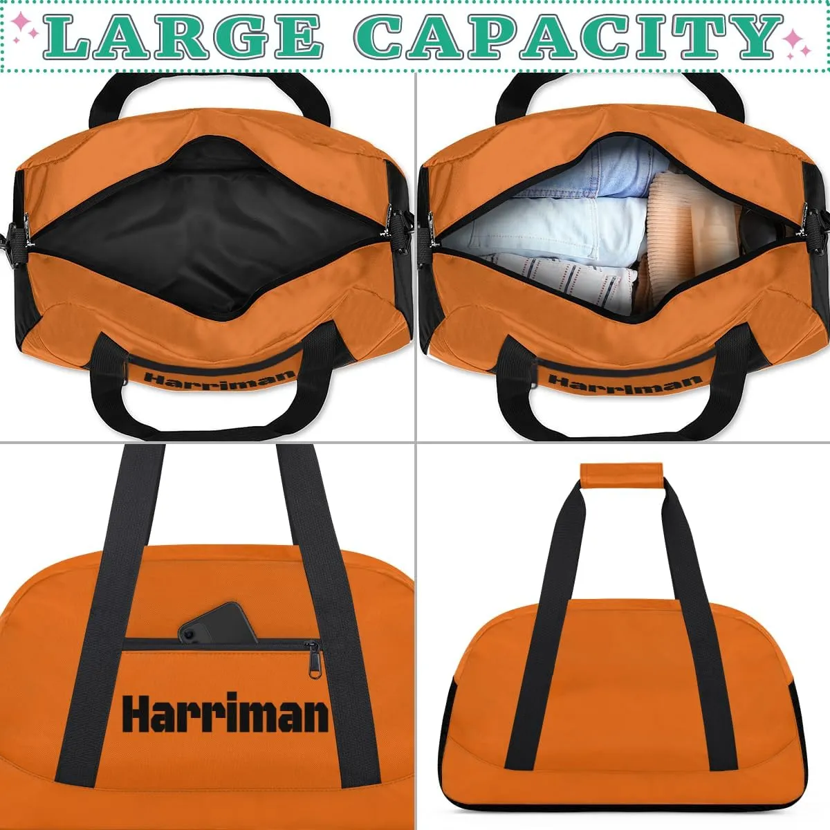 Personalize-Kids-Duffel-Bags With Custom Name Text Carry-On Overnight Travel Gym Lightweight Dance Sports Bags For Girls Boys Kids,Orange