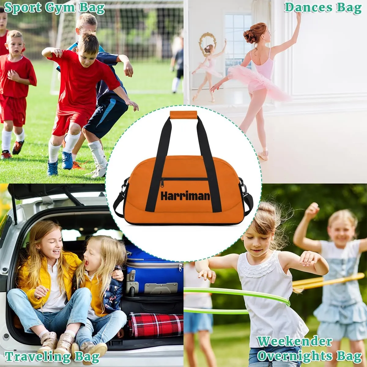 Personalize-Kids-Duffel-Bags With Custom Name Text Carry-On Overnight Travel Gym Lightweight Dance Sports Bags For Girls Boys Kids,Orange