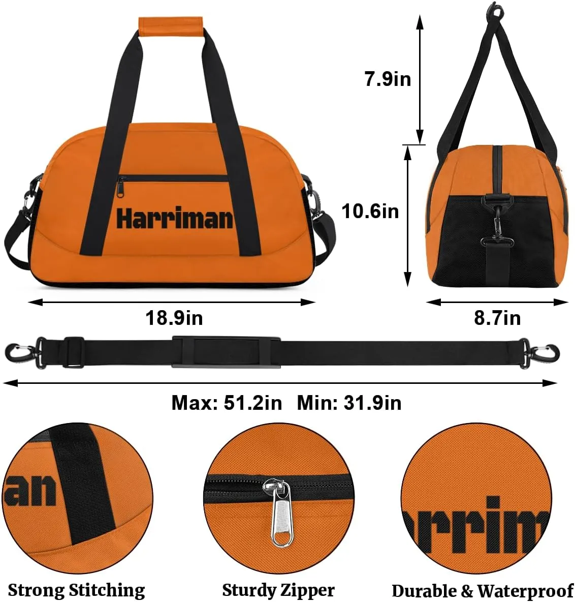 Personalize-Kids-Duffel-Bags With Custom Name Text Carry-On Overnight Travel Gym Lightweight Dance Sports Bags For Girls Boys Kids,Orange