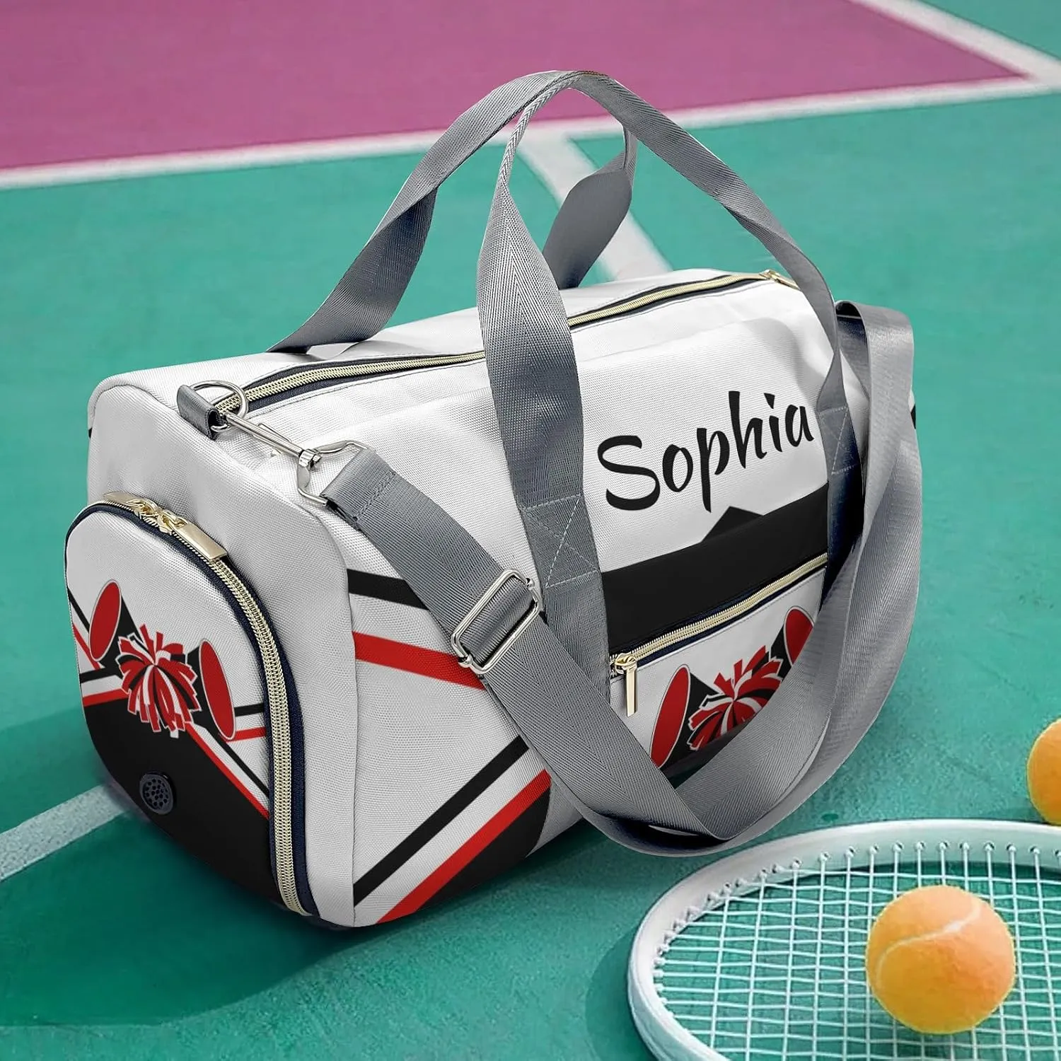 Personalized Cheer Red White Multi-Function Travel Duffel Handbag Large Capacity Handbag Women Men Gym Yoga Ballet with Name