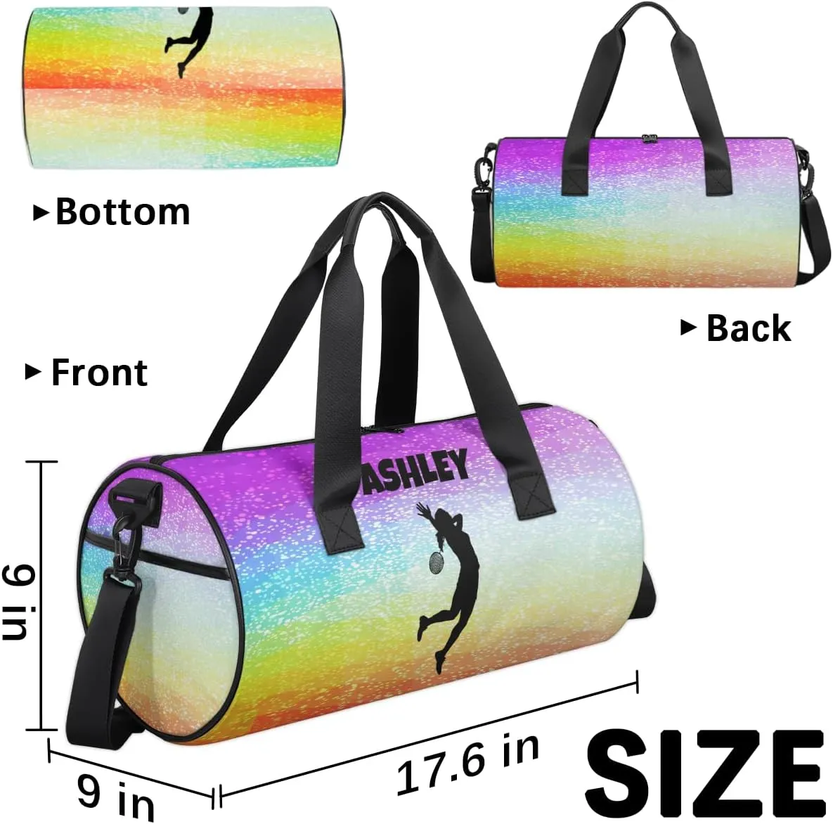 Personalized Kids Sport Duffel Bag with Custom Name Carry On Sleepover Weekender Travel Bag - Badminton