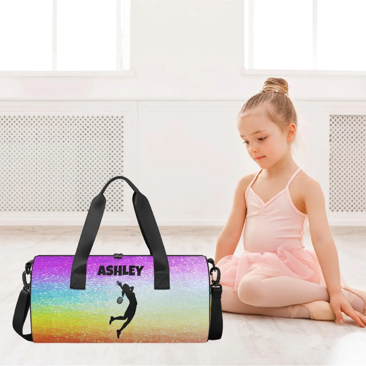 Personalized Kids Sport Duffel Bag with Custom Name Carry On Sleepover Weekender Travel Bag - Badminton