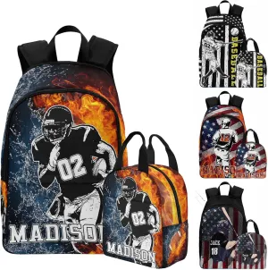Personalized School Backpack for Elementary Boys, Custom Name Bookbag with Lunch Bag, Baseball Pattern Custom Children Students Shoulder Bag Daypacks for School Sports Travelling