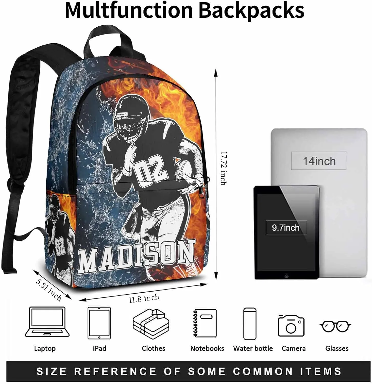 Personalized School Backpack for Elementary Boys, Custom Name Bookbag with Lunch Bag, Baseball Pattern Custom Children Students Shoulder Bag Daypacks for School Sports Travelling