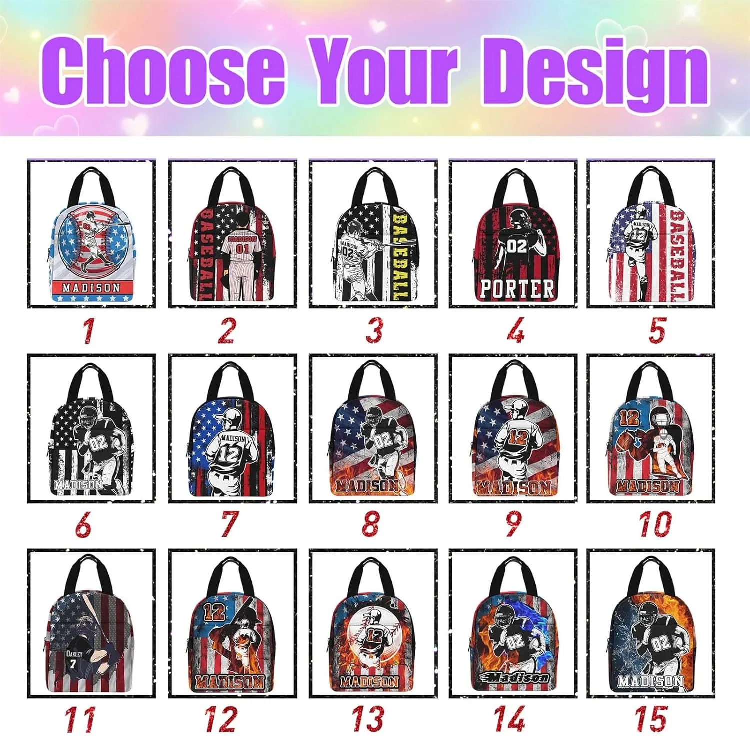 Personalized School Backpack for Elementary Boys, Custom Name Bookbag with Lunch Bag, Baseball Pattern Custom Children Students Shoulder Bag Daypacks for School Sports Travelling