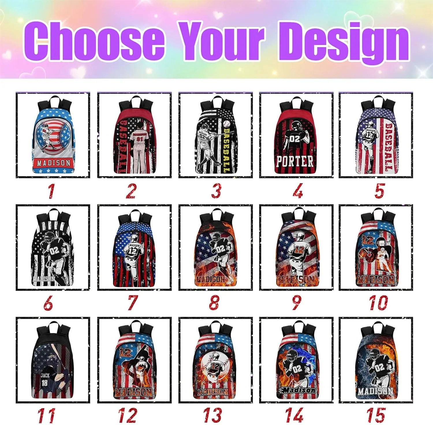 Personalized School Backpack for Elementary Boys, Custom Name Bookbag with Lunch Bag, Baseball Pattern Custom Children Students Shoulder Bag Daypacks for School Sports Travelling