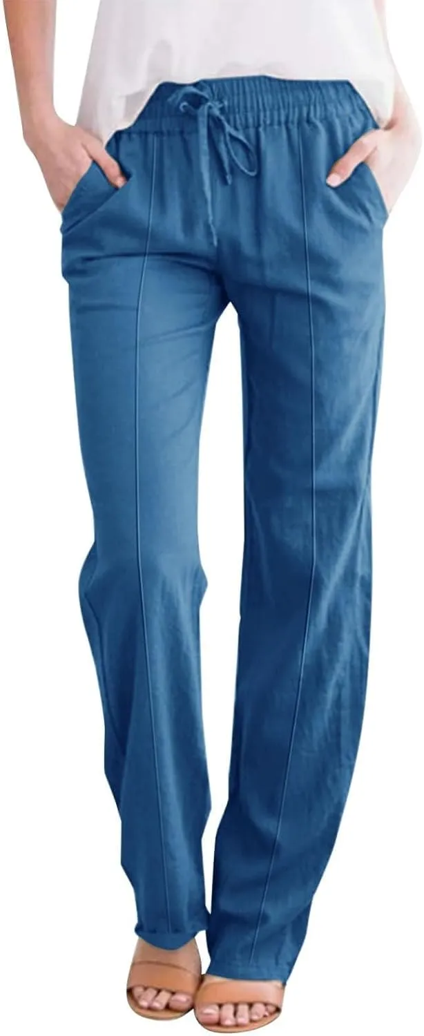 Petite Beach Pants for Women Comfortable Fit Solid Classic Friends' Gathering Big and Tall Linen Daily Outing Trendy Trousers