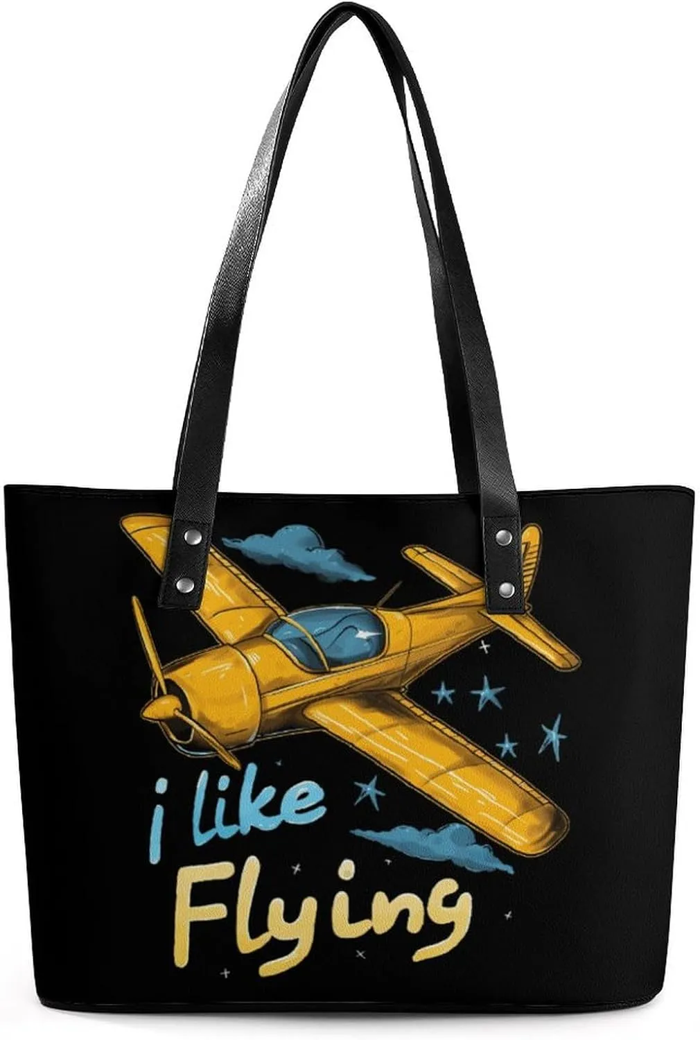 Pilot I Love Flying Plane Women's Tote Shoulder Bag Handbag Top Handle Leather 29 * 34 * 14cm