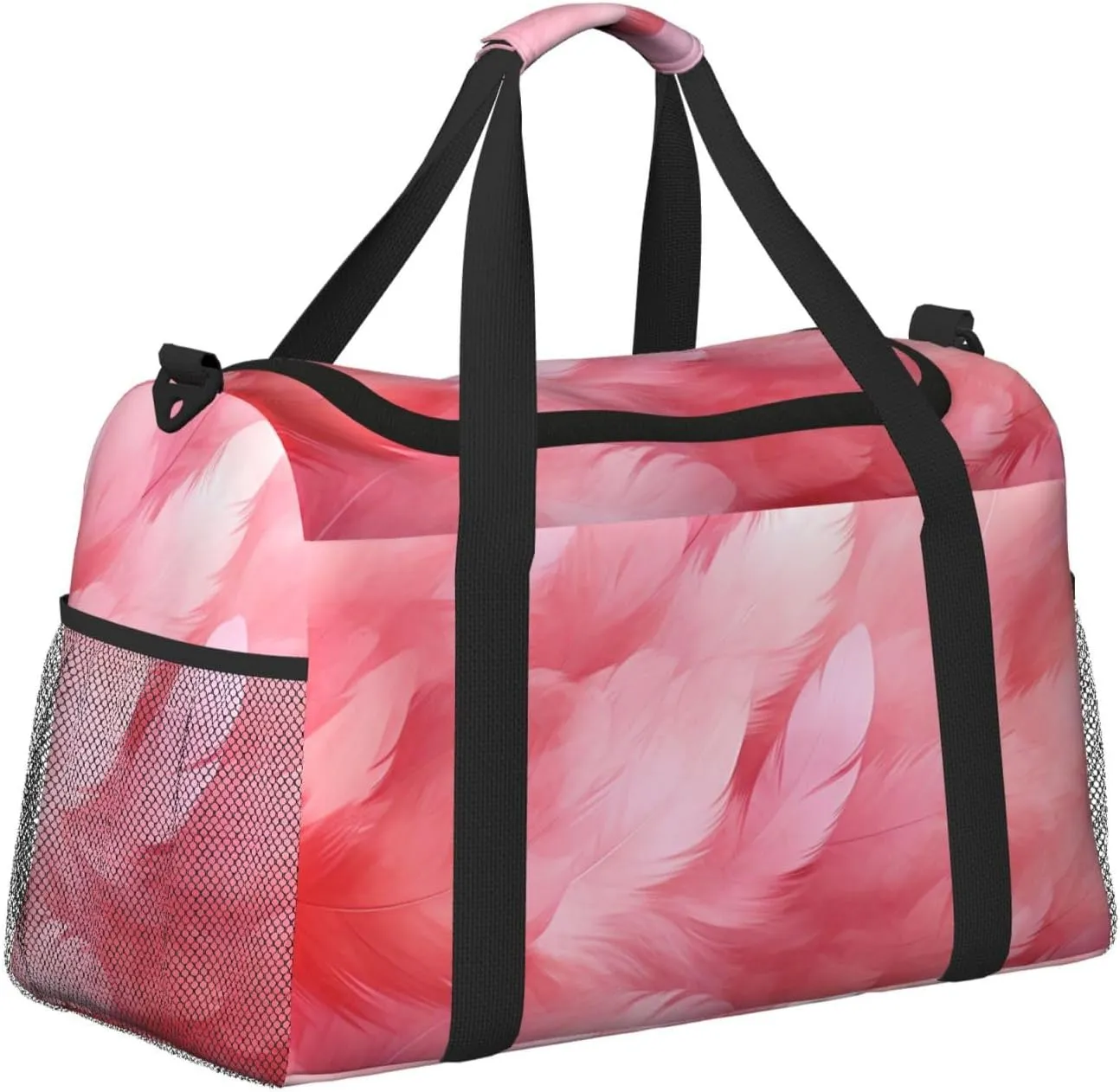 Pink Feathers Duffle Bag Foldable Travel Tote Bag Carry On Large Weekender Overnight Bags Waterproof Gym Bag For Women Men