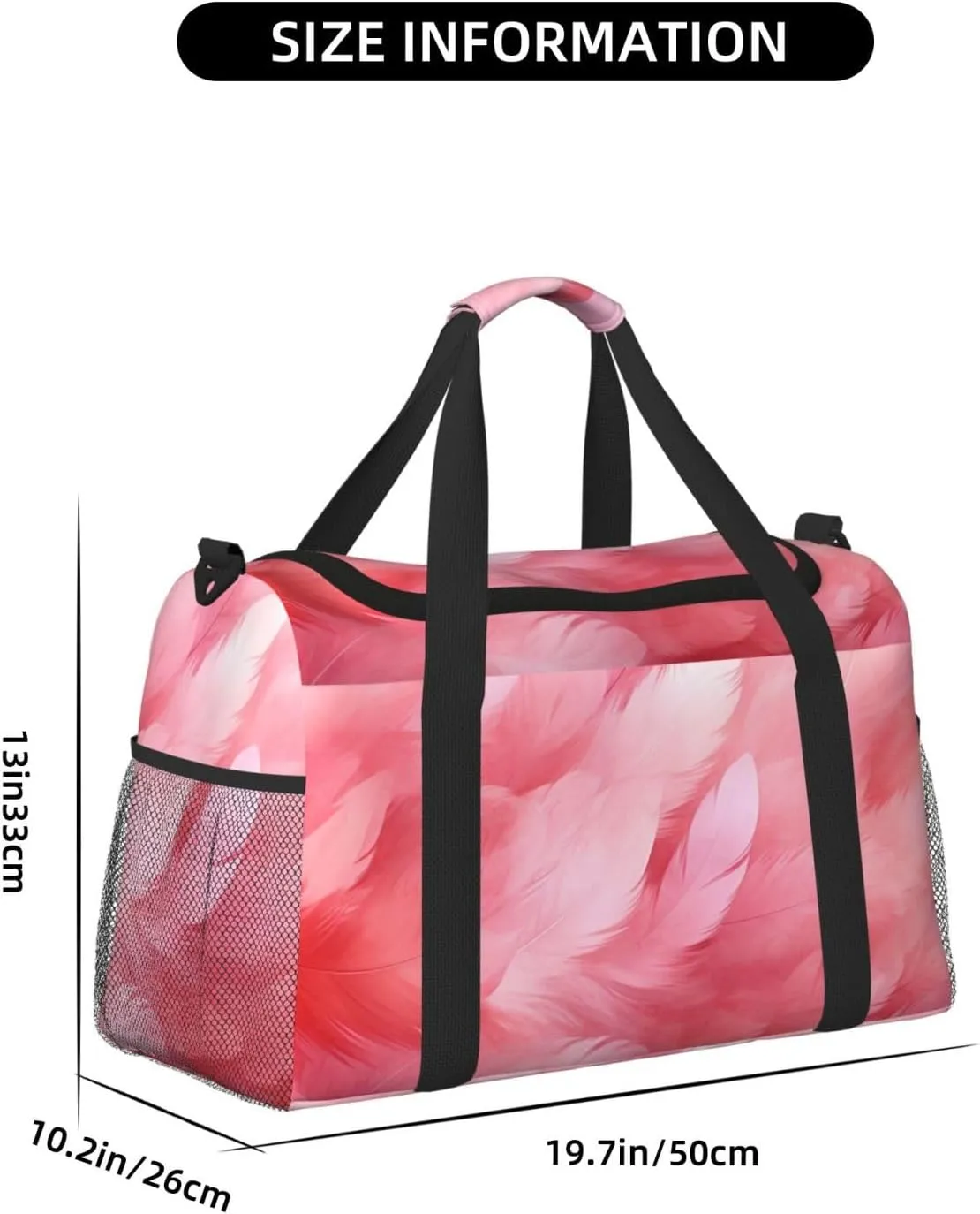 Pink Feathers Duffle Bag Foldable Travel Tote Bag Carry On Large Weekender Overnight Bags Waterproof Gym Bag For Women Men