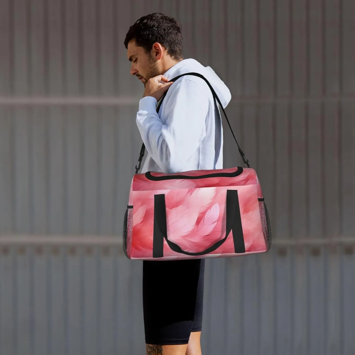 Pink Feathers Duffle Bag Foldable Travel Tote Bag Carry On Large Weekender Overnight Bags Waterproof Gym Bag For Women Men