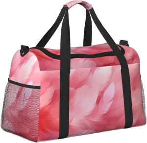Pink Feathers Duffle Bag Foldable Travel Tote Bag Carry On Large Weekender Overnight Bags Waterproof Gym Bag For Women Men