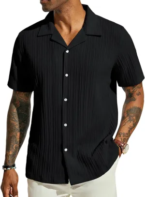 PJ PAUL JONES Men's Casual Button Down Shirts - Short Sleeve Summer Textured Beach Wrinkle-Free Shirts