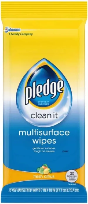 Pledge Multisurface Wipes, Fresh Citrus, 25 Wipes Per Pack (2 Packs)