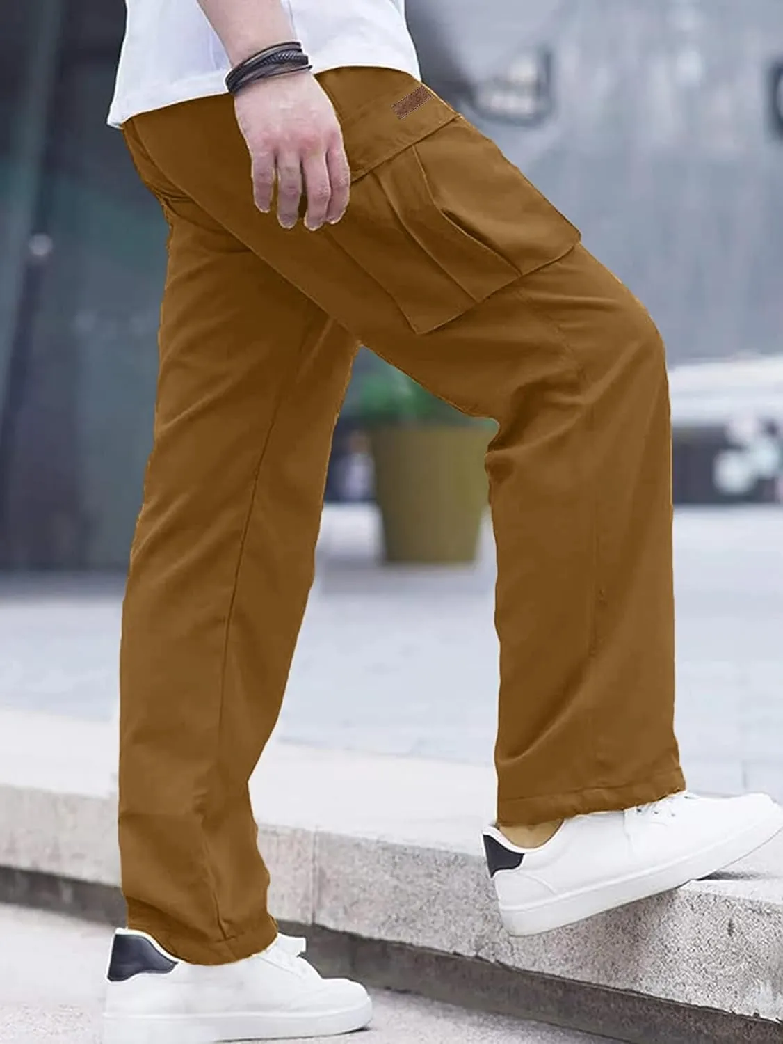 PLEPAN Men's Casual Cargo Pants Drawstring Hiking Pants Workout Tactical Joggers Sweatpants for Men