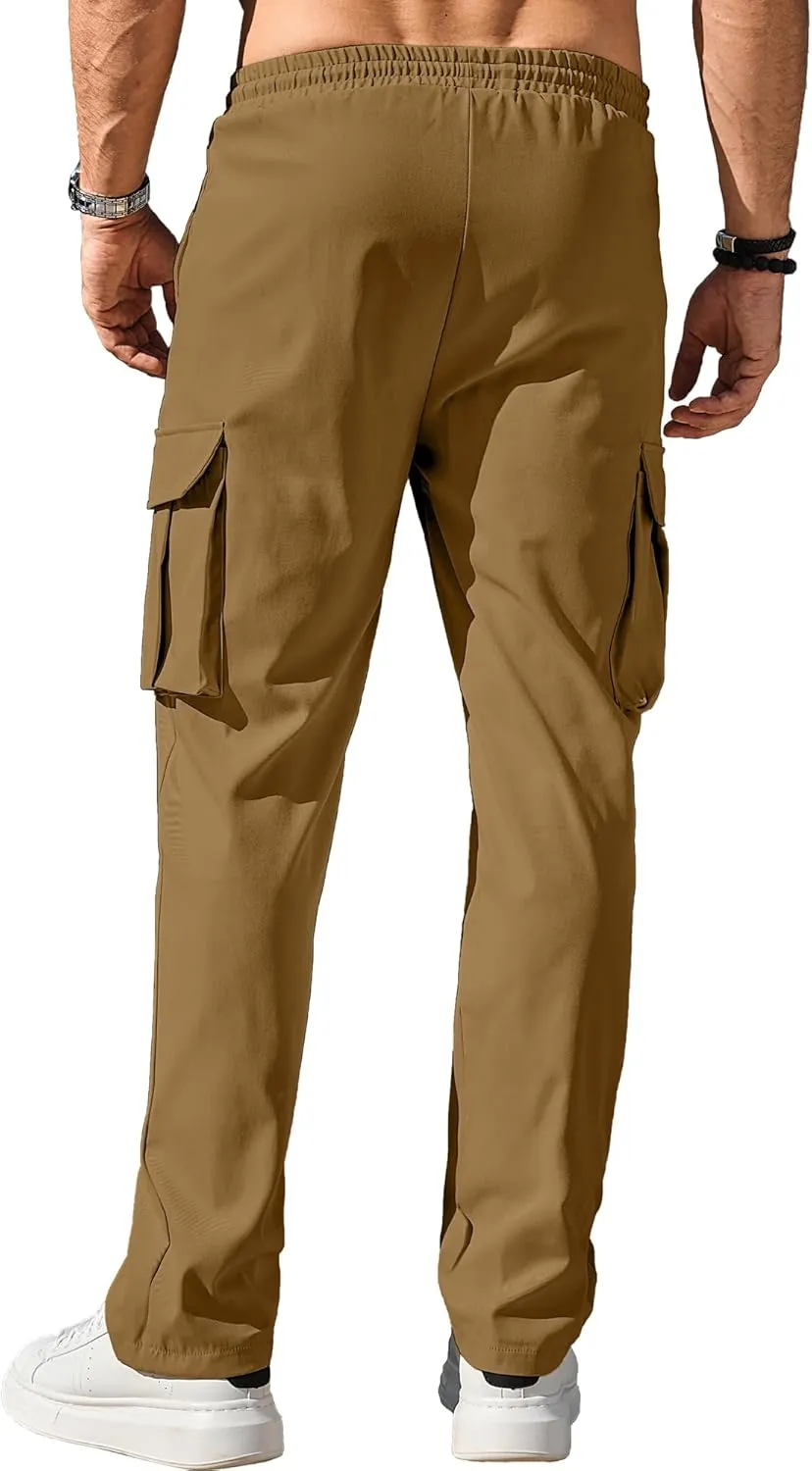 PLEPAN Men's Casual Cargo Pants Drawstring Hiking Pants Workout Tactical Joggers Sweatpants for Men