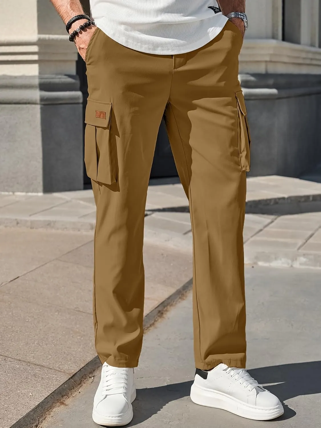 PLEPAN Men's Casual Cargo Pants Drawstring Hiking Pants Workout Tactical Joggers Sweatpants for Men